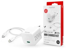   HAMA hálózati töltő adapter Type-C bemenettel + Type-C - Lightning kábel - 20W -HAMA Mini Charger Kit - fehér