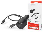   HAMA szivargyújtó töltő adapter USB + Type-C bemenettel + Type-C - Type-C kábel - 30W - HAMA Car Charger Kit with USB-C/USB-A - fekete