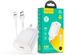   HOCO hálózati töltő adapter Type-C bemenettel + 1 m-es Type-C - Lightning kábel - 25W - HOCO N22 Charger Set PD + QC - fehér