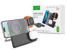   HOCO Qi univerzális vezeték nélküli töltő állomás Apple Watch órához - HOCO CQ1 3in1 Wireless Charger Phone + Apple Watch + Headset - fekete