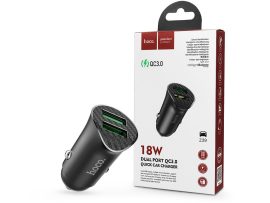 HOCO 2xUSB szivargyújtó töltő adapter - 18W - HOCO Z39 Dual Port QC3.0 Quick CarCharger - fekete