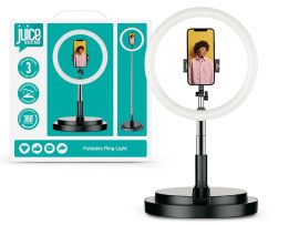 Juice összecsukható Selfie LED körlámpa állvánnyal, telefontartóval - Juice     Social Foldable Ring Selfie Light Stand - fekete