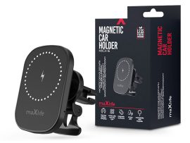 Maxlife szellőzőrácsba illeszthető vezeték nélküli autós tartó/gyorstöltő       MagSafe funkcióval - 15W - Maxlife MXCH-16 Magnetic Car Holder - fekete