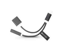 Lightning + USB adapter 3,5 mm jack füllhallgatóhoz - 2in1 - fekete