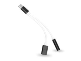 USB Type-C adapter 3,5 mm jack füllhallgatóhoz/Type-C töltőhöz - fekete/fehér