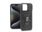   Apple iPhone 15 Pro Max ütésálló hátlap gyűrűvel és kameravédővel - Slide Armor - fekete