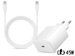   Samsung gyári hálózati töltő adapter Type-C bemenettel + 1,8 m-es Type-C -      Type-C kábel - 45W - EP-TA845EWE + EP-DX510JWE - fehér (ECO csomagolás)