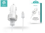   Devia 2xUSB szivargyújtó töltő adapter + USB - micro USB kábel 1 m-es vezetékkel- 12W - Devia Smart Dual USB Car Charger Suit - fehér