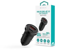 Devia Smart Series Mini 30W PD+QC USB+Type-C autós töltő adapter - fekete