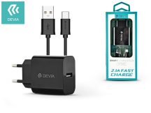   Devia USB hálózati töltő adapter + USB Type-C kábel 1 m-es vezetékkel - 10W -   Devia Smart USB Fast Charge for Type-C 2.0 - fekete