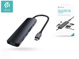 Devia USB Type-C - 3xUSB 3.0 + PD + kártyaolvasó elosztó/adapter - Devia Leopard5 in 1 Hub - fekete