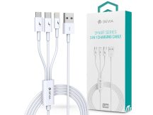   Devia USB töltőkábel 1,2 m-es vezetékkel - Devia Smart Series 3in1 for          Lightning/micro USB/Type-C - 2A - fehér