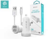   Devia 2xUSB szivargyújtó töltő adapter + USB - micro USB kábel 1 m-es vezetékkel- 15W - Devia Smart Series Dual USB Quick Charge - fehér