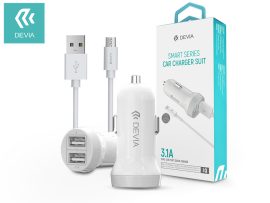 Devia 2xUSB szivargyújtó töltő adapter + USB - micro USB kábel 1 m-es vezetékkel- 15W - Devia Smart Series Dual USB Quick Charge - fehér