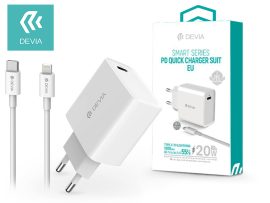 Devia hálózati töltő adapter Type-C bemenettel + Type-C - Lightning kábel - 20W - Devia Smart Series PD3.0 Quick Charger Suit - fehér