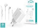   Devia hálózati töltő adapter Type-C bemenettel + Lightning/Bluetooth headset -  20W - Devia Smart Series PD3.0 Quick Charger Suit + Earphone - fehér