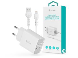 Devia Smart 2xUSB hálózati töltő adapter + USB - Lightning USB kábel 1 m-es     vezetékkel - 12W - Devia Smart Series Charger Suit With Lightning Cable - fehér