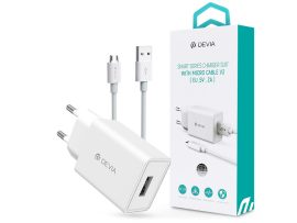 Devia Smart USB hálózati töltő adapter + USB - micro USB kábel 1 m-es vezetékkel- 10W - Devia Smart Series Charger Suit With Micro Cable V3 - fehér