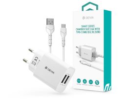 Devia 2xUSB hálózati töltő adapter + USB - Type-C kábel 1 m-es vezetékkel - 12W - Devia Smart Series Charger Suit With Type-C Cable - fehér