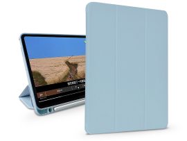 Apple iPad Air 4 / 5 (2020/2022) 10.9 / iPad Air 6 (2024) 11.0 tablet tok (SmartCase) on/off funkcióval, Apple Pencil tartóval, mágneses töltővel - DeviaLeatherCase With Pencil Slot - kék