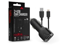   Maxlife 2xUSB szivargyújtó töltő adapter + USB - Lightning kábel 1 m-es         vezetékkel - 12W - Maxlife  MXCC-01 Lightning 2xUSB Car Fast Charger - fekete