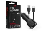   Maxlife 2xUSB szivargyújtó töltő adapter + USB - Type-C kábel 1 m-es vezetékkel - 12W - Maxlife MXCC-01 Type-C 2xUSB Car Fast Charger - fekete