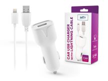   Setty USB szivargyújtó töltő adapter + USB - Lightning kábel 1 m-es vezetékkel -12W - Setty USB Charger with Lightning Cable - fehér