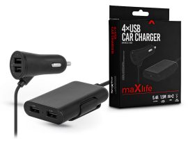 Maxlife 4xUSB szivargyújtó töltő adapter - 12W - Maxlife MXCC-03 USB Car Charger- fekete