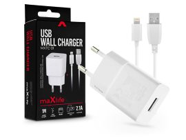 Maxlife USB hálózati töltő adapter + USB - Lightning kábel 1 m-es vezetékkel -  10W - Maxlife MXTC-01 USB Wall Charger - fehér