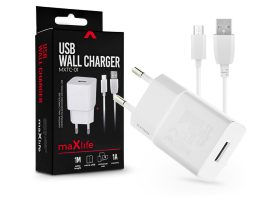 Maxlife USB hálózati töltő adapter + USB - micro USB kábel 1 m-es vezetékkel -  5W - Maxlife MXTC-01 USB Wall Charger - fehér