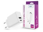   Setty hálózati töltő adapter Type-C + USB bemenettel - 20W - Setty USB/USB-C Wall Charger PD3.0  - fehér