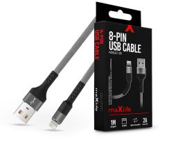 Maxlife USB - Lightning adat- és töltőkábel 1 m-es szövet vezetékkel - Maxlife  MXUC-01 8-PIN USB Cable - 5V/2A - szürke/fekete