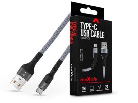 Maxlife USB - USB Type-C adat- és töltőkábel 1 m-es szövet vezetékkel - Maxlife MXUC-01 USB Type-C Cable - 5V/2A - szürke/fekete