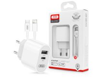   XO hálózati töltő adapter Type-C + USB bemenettel + Type-C - Lightning kábel -  12W - XO L97 Adapter Charger Suit - fehér