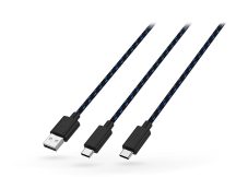   Venom USB-A - 2x USB Type-C töltőkábel 3 m-es vezetékkel - fekete/kék - ECO     csomagolás