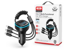   XO Bluetooth FM-transmitter / szivargyújtó töltő - USB + Type-C + MP3/FLAC/APE +Pendrive/TF-kártyaolvasó - XO BCC07 3in1 Car Charger - fekete