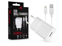   Maxlife USB hálózati töltő adapter + USB - Lightning kábel 1 m-es vezetékkel -  5W - Maxlife MXTC-01 USB Wall Charger - fehér
