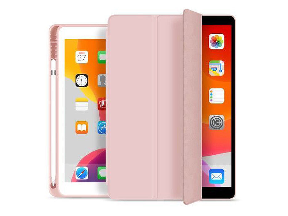 Apple iPad 10.2 (2019/2020/2021) tablet tok (Smart Case) on/off funkcióval, Apple Pencil tartóval - Tech-Protect - rózsaszín (ECO csomagolás)