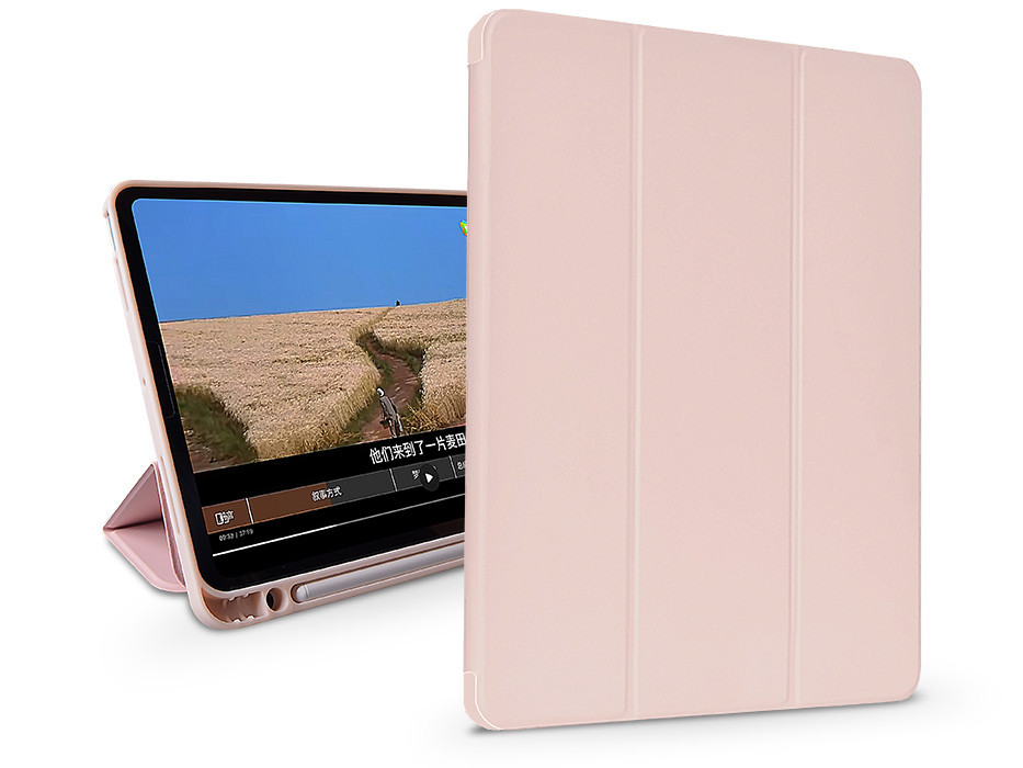 Apple iPad Air 4 (2020)/iPad Air 5 (2022) 10.9/iPad Pro 11 (2022) tablet tok (Smart Case) on/off funkcióval, Apple Pencil tartóval, mágneses töltővel - DeviaLeather Case With Pencil Slot - pink